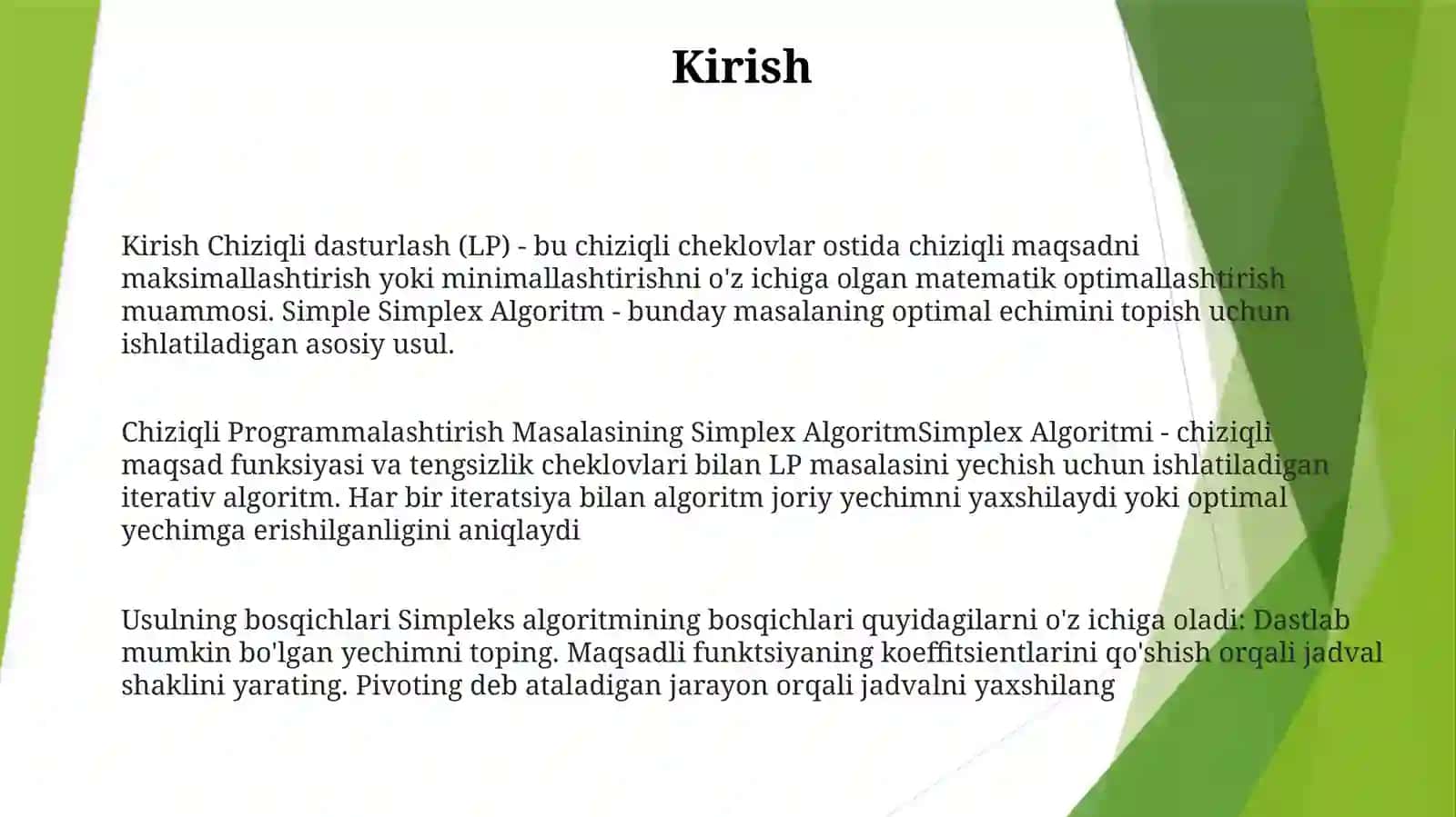 Chiziqli Programmalashtirish Masalasining Simpleks Algoritmi 2