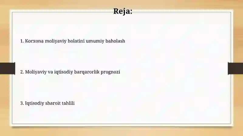 Korxona moliyaviy va igtisodiy holatiga umumiy baho berish 2