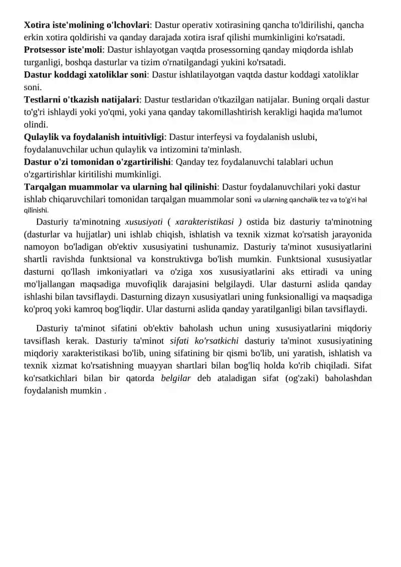 Dasturiy ta’minot o‘lchovi va metrikalar 2