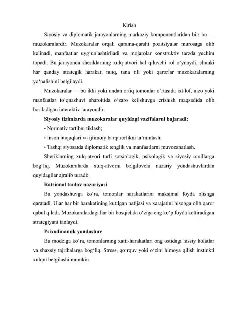 Muzokaralar jarayonida sheriklar xulq-atvorining modellari 2