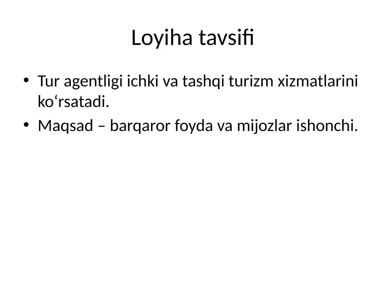 Tur agentligi biznes rejasi 2