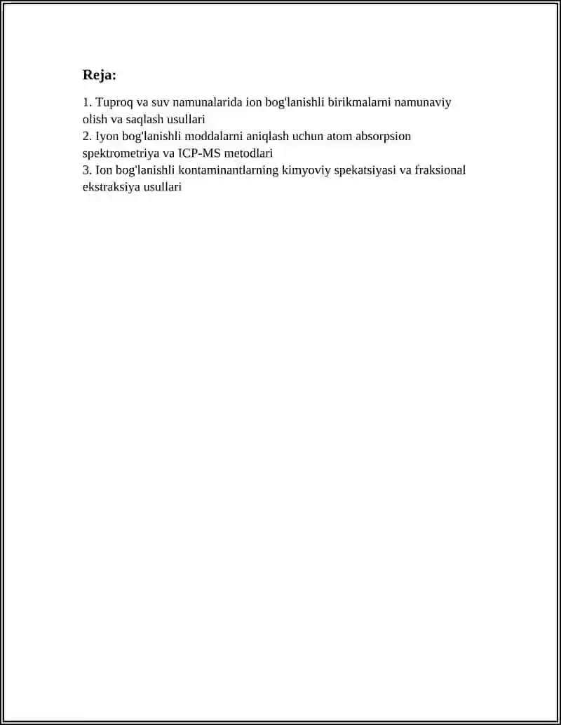 TUPROQ VA SUNVNING IFLOSLQNISHIDA ION BOGʻLANISHLI BIRKMALARNI ANIQLAB ULARDAN TOZALASH USULINIB CHIQARISH 2