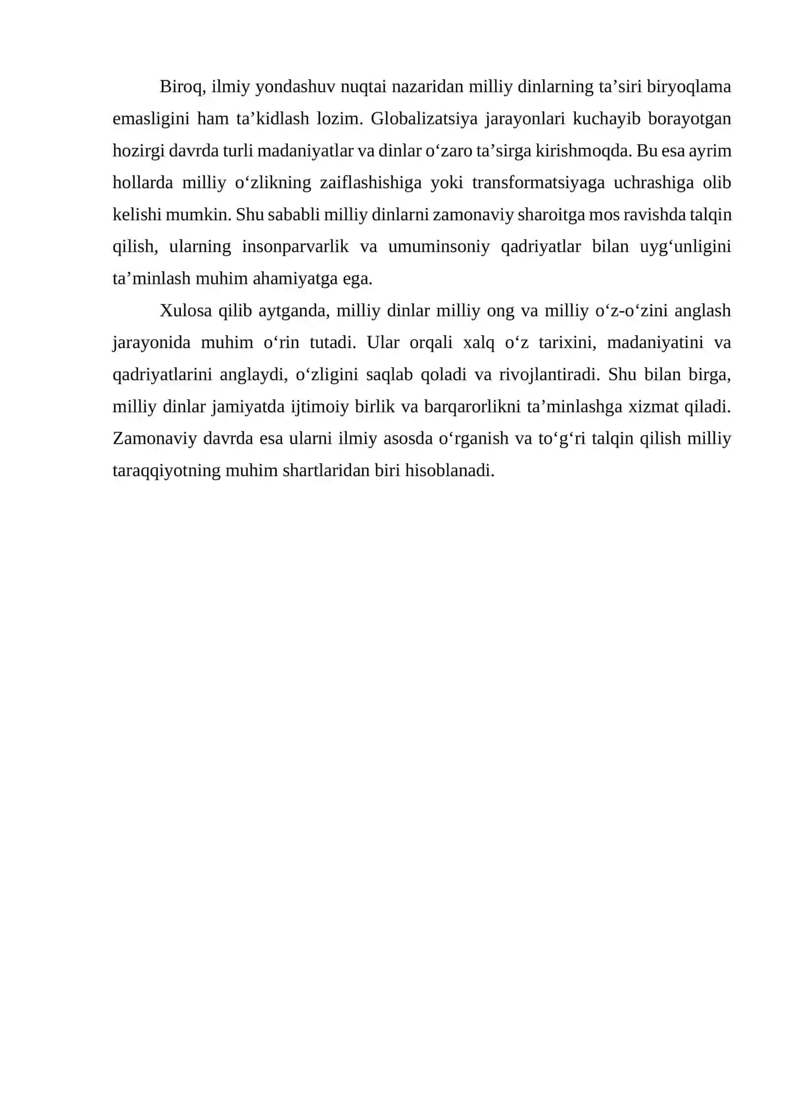 Milliy dinlarning milliy ong va milliy o'z-o'zini anglashdagi o'rni 2