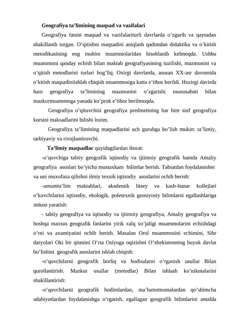 O'RTA MAXSUS KASB-HUNAR UMUMTA'LIM TIZMI GEOGRAFIYASINING MAZMUNI TARKIBI 2