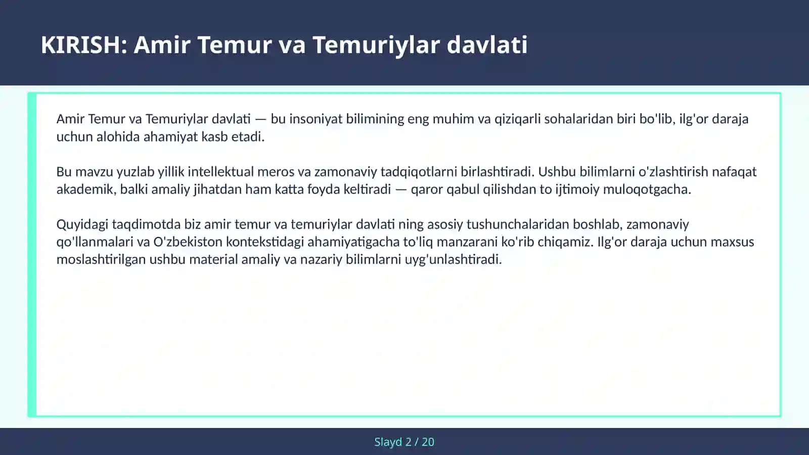 AMIR TEMUR VA TEMURIYLAR DAVLATI 2