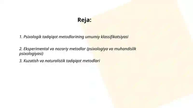 Psixologiya va muhandislik psixologiyasi fanlari metodlarining klassifikatsiyasi 2