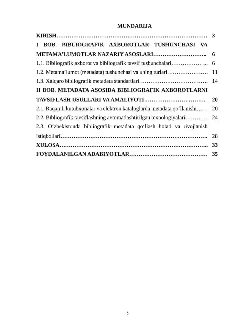 Bibliografik axborotlarning metamaʼlumotlari (metadata). orqali tavsiflash usullari 2