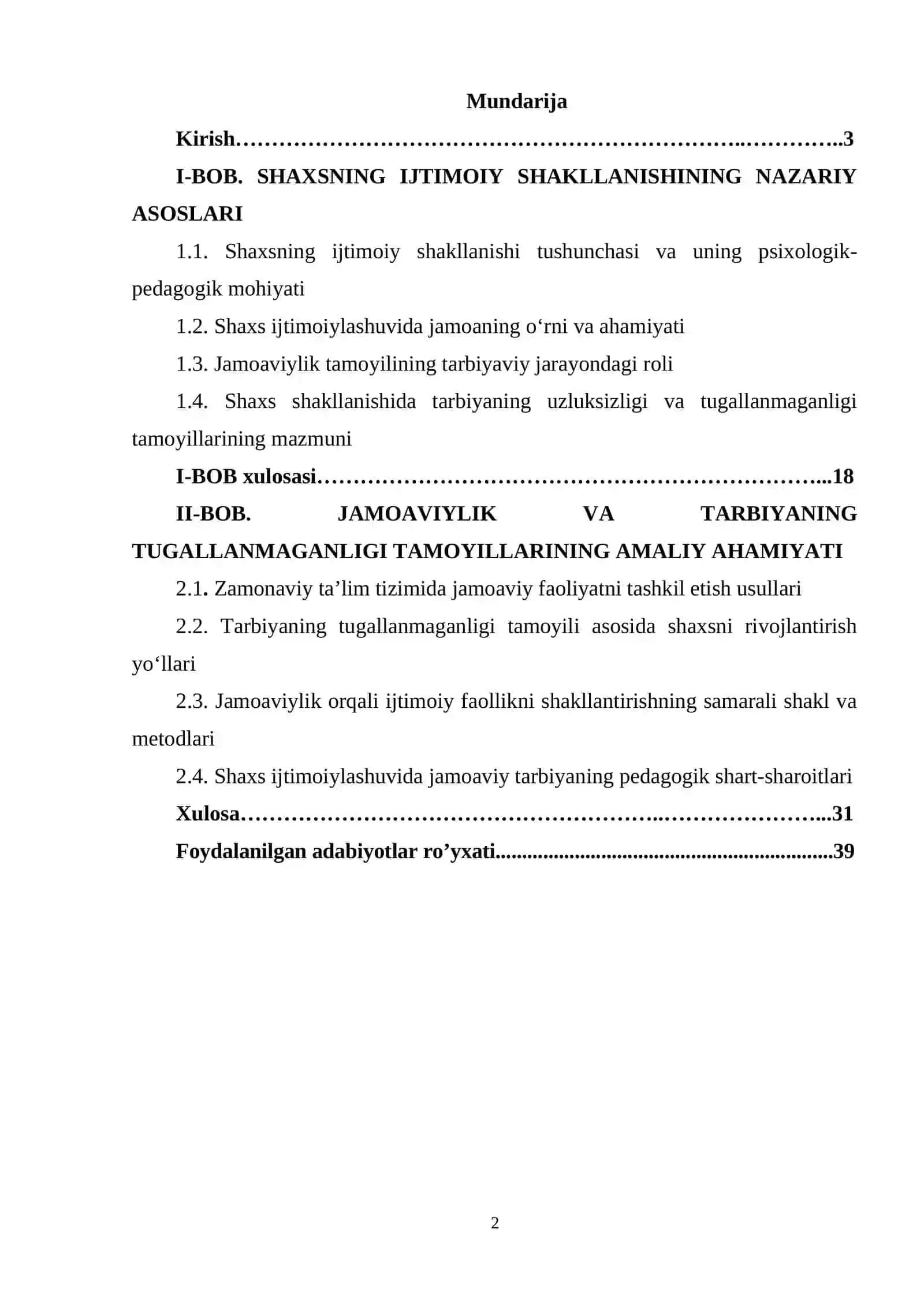 Shaxsning ijtimoiy shakillanishida jamoaviylik va tarbiyaning tugallanmaganligi tamoyillarining o’rni 2