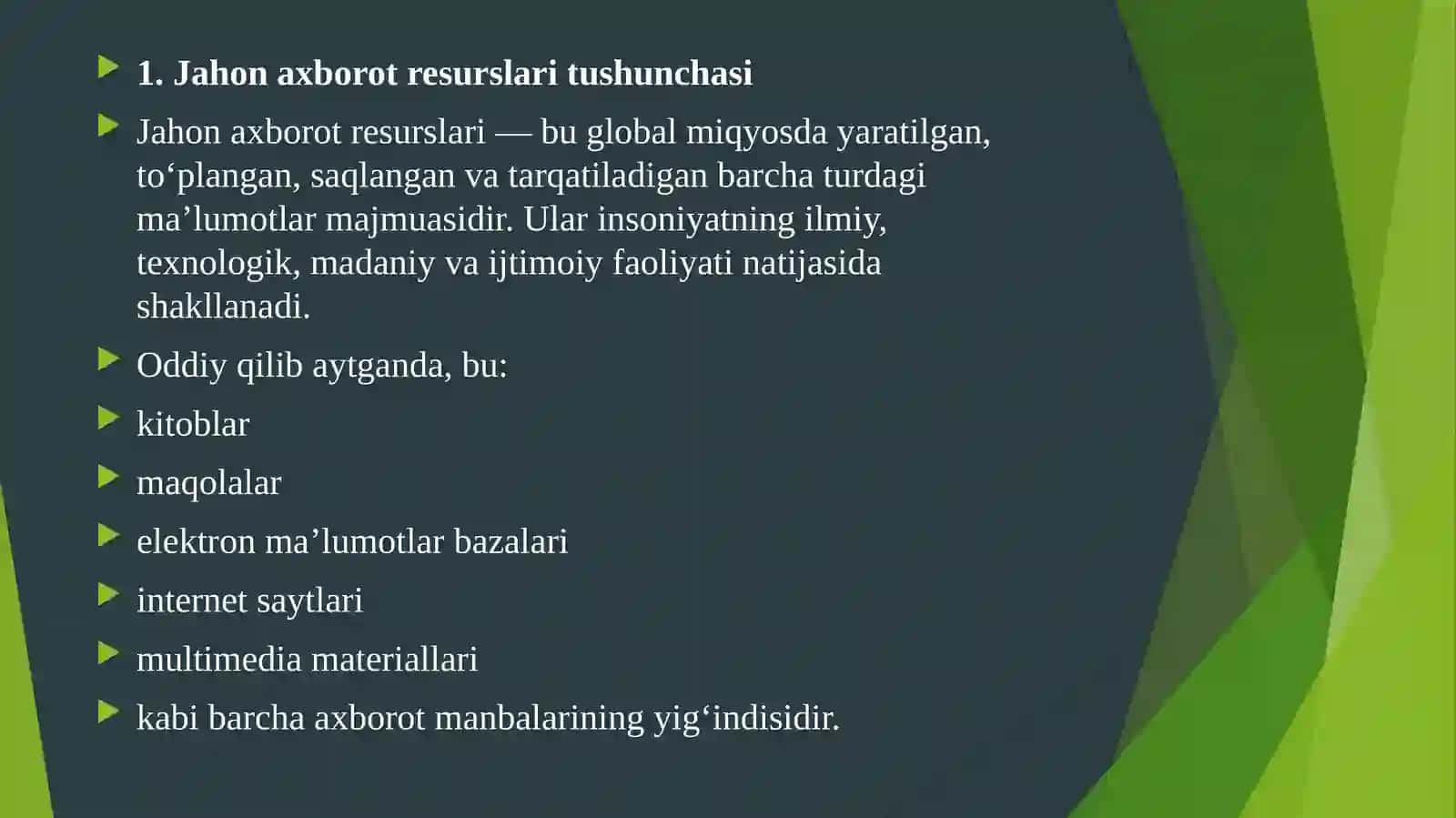 Jahon axborot resurslaridan foydalanish 2