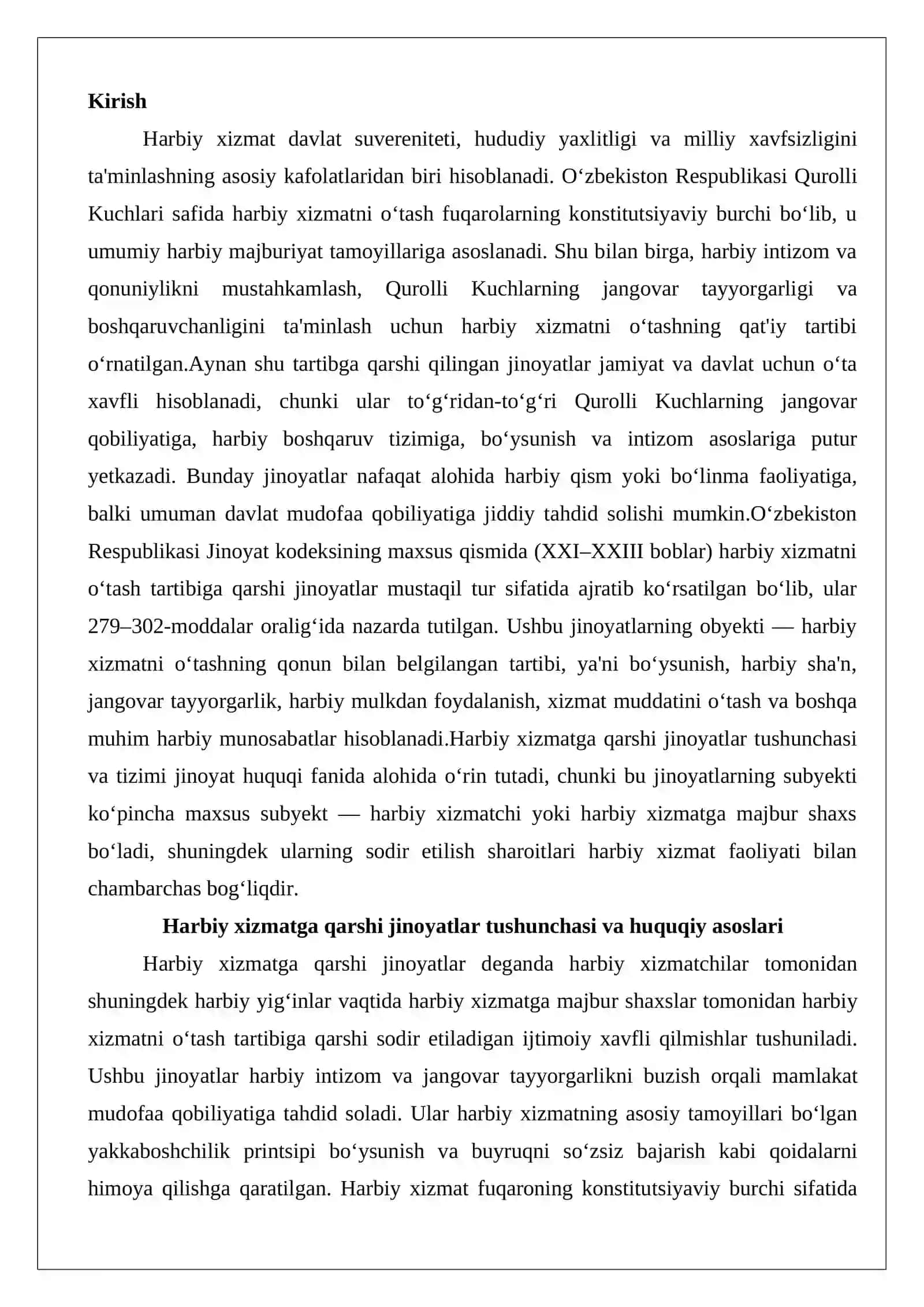 Harbiy xizmatga qarshi jinoyatlar tushunchasi va tizimi 2
