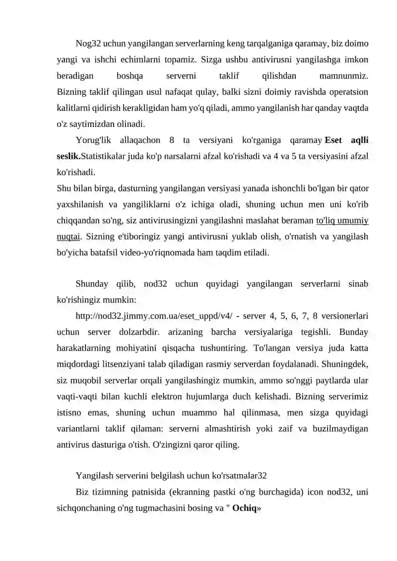 Nod32 dasturining bazasini yangilash 2