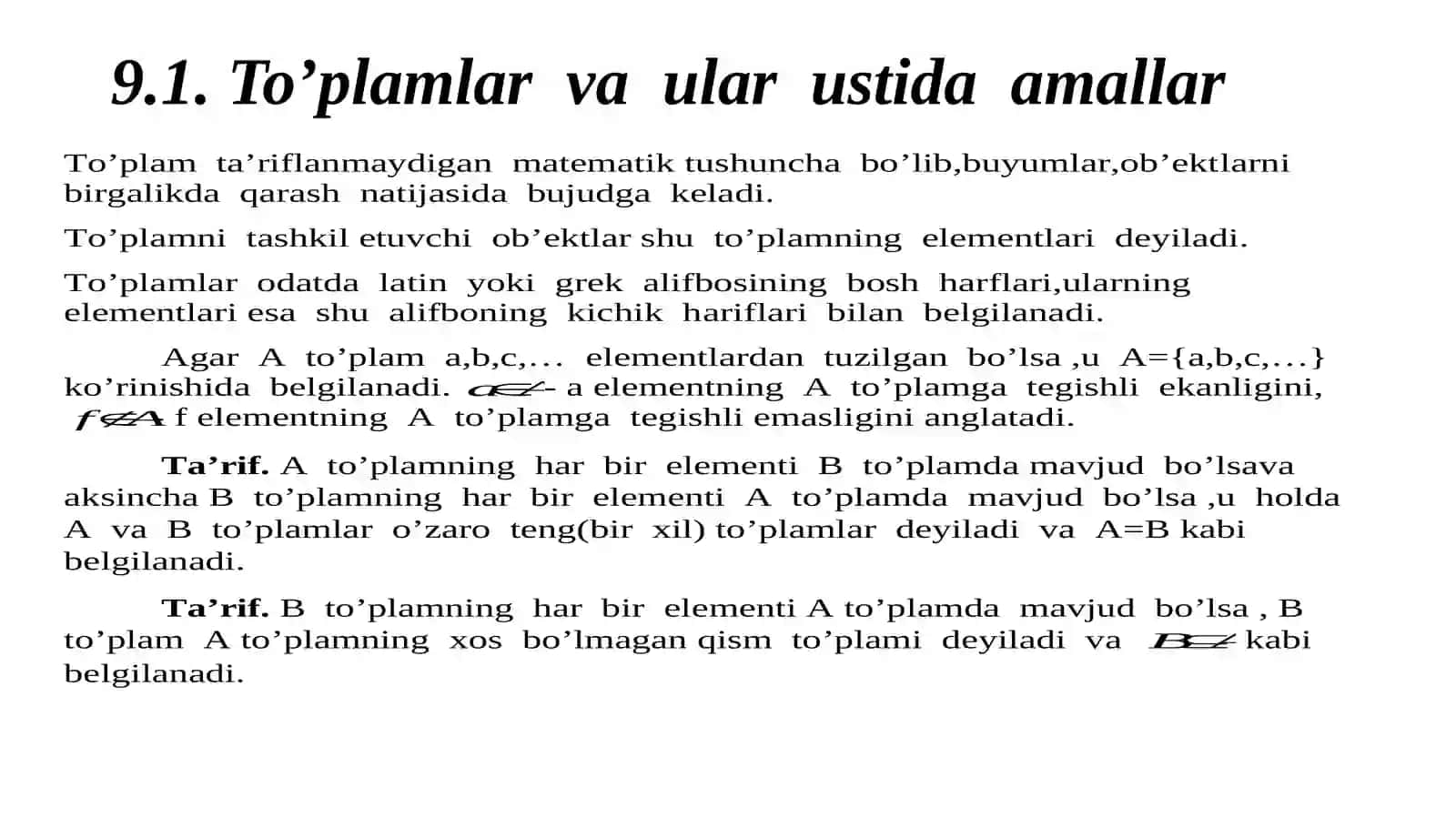 To’plam va ular ustida amallar 2