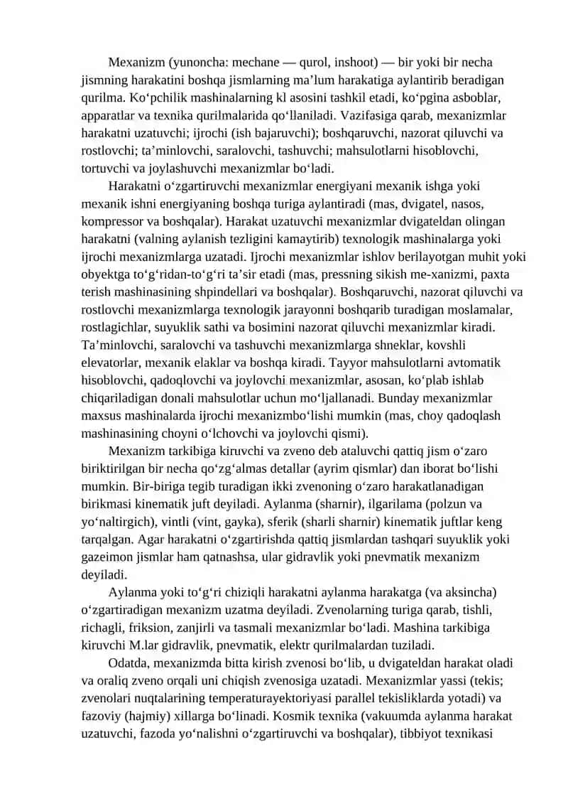 Mexanizm zvenolarning tezlik planini tuzish 2