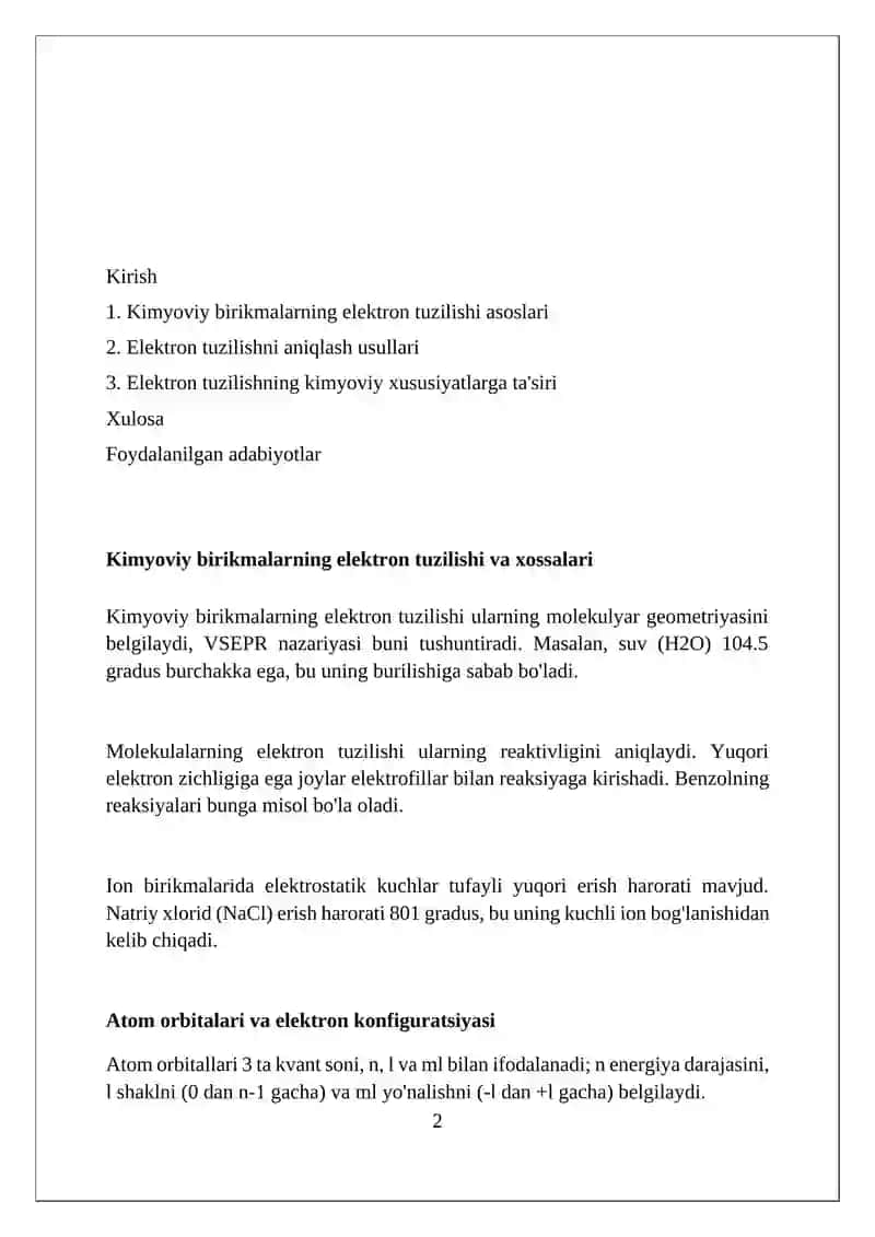 Kimyoviy birikmalarning elektron tuzilishi va xossalari 2