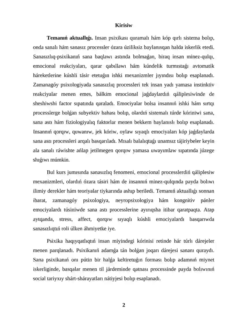 KURS JUMISI SANASIZLIQ HÁM EMOCIYALAR 2