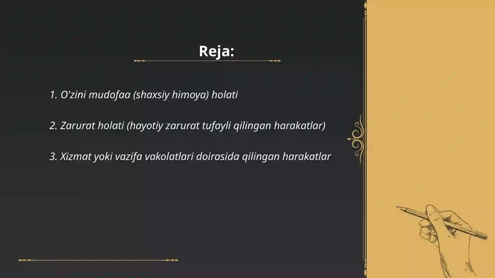 Qilmishning jinoiyligini istisno qiluvchi holatlar 2