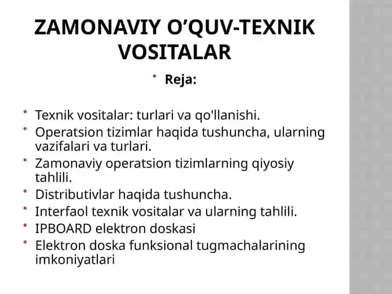 ZAMONAVIY O’QUV-TEXNIK VOSITALAR 2