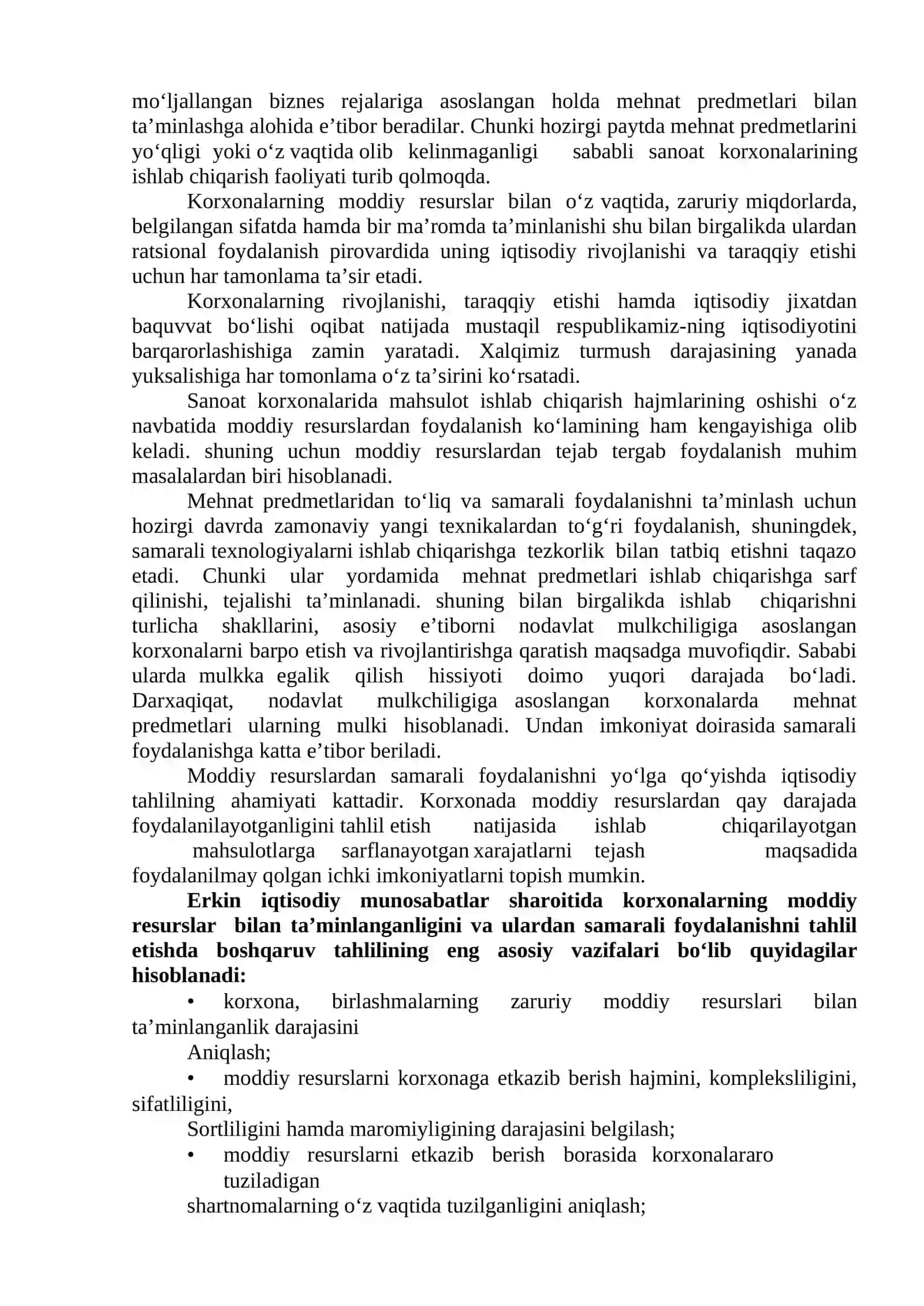 Korxonalarning moddiy resurslar bilan ta’minlanganligi tahlili 2