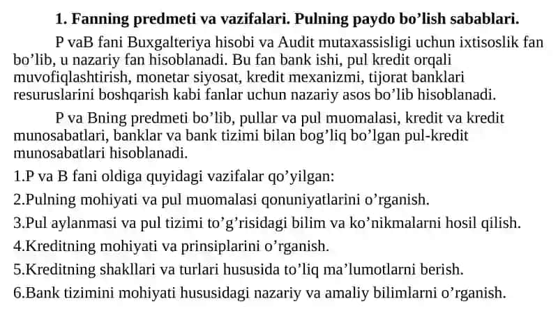 PULNING PAYDO BO’LISHI, ZARURLIGI VAFUNKTSIYALARI 2