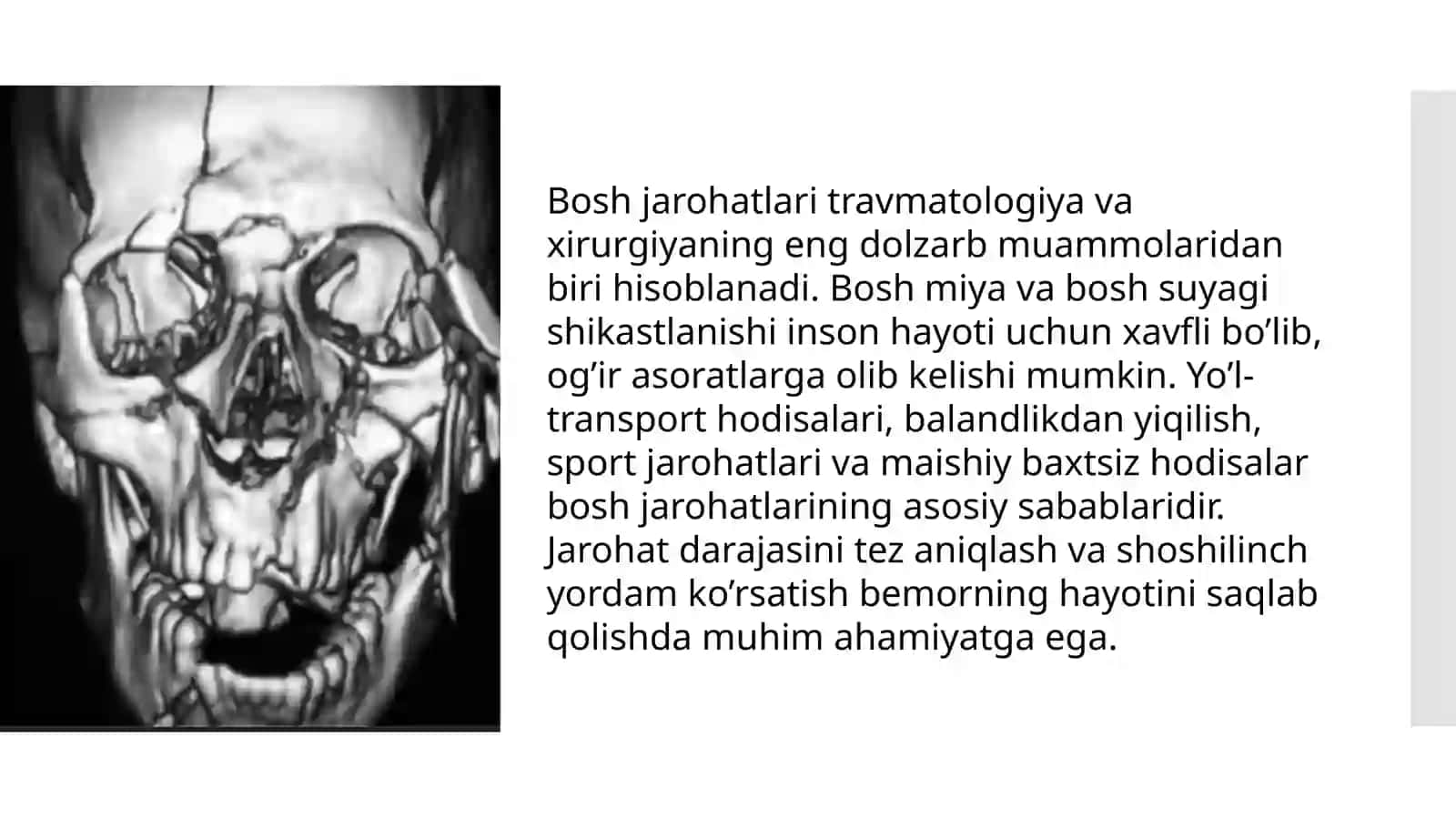 Boshning ochiq jarohatlari va yopiq shikastlari | Tibbiy PowerPoint (PPT) taqdimoti | Tibbiyot talab 2
