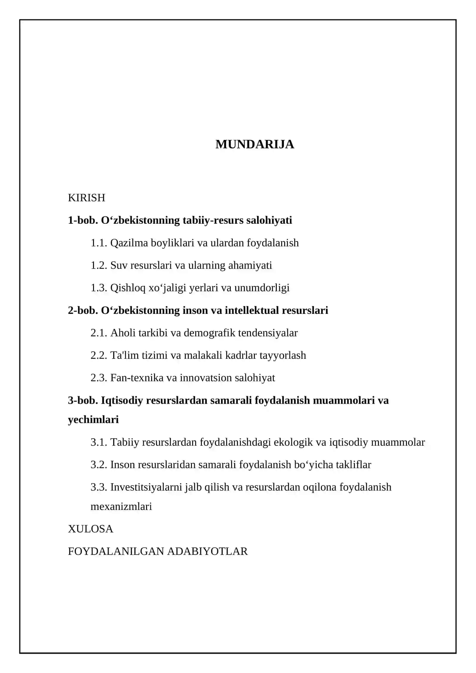 O‘zbekistonning iqtisodiy resurslari va ulardan samarali foydalanish muammolari 2
