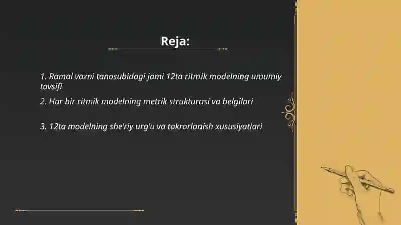 Ramal vazni tanosubidagi jami 12ta ritmik modellar 2