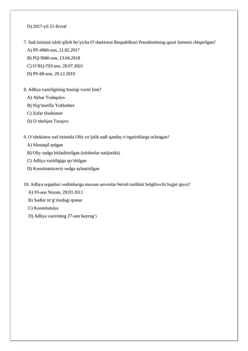 O‘zbekiston Respublikasi Adliya organlari mavzusiga 2