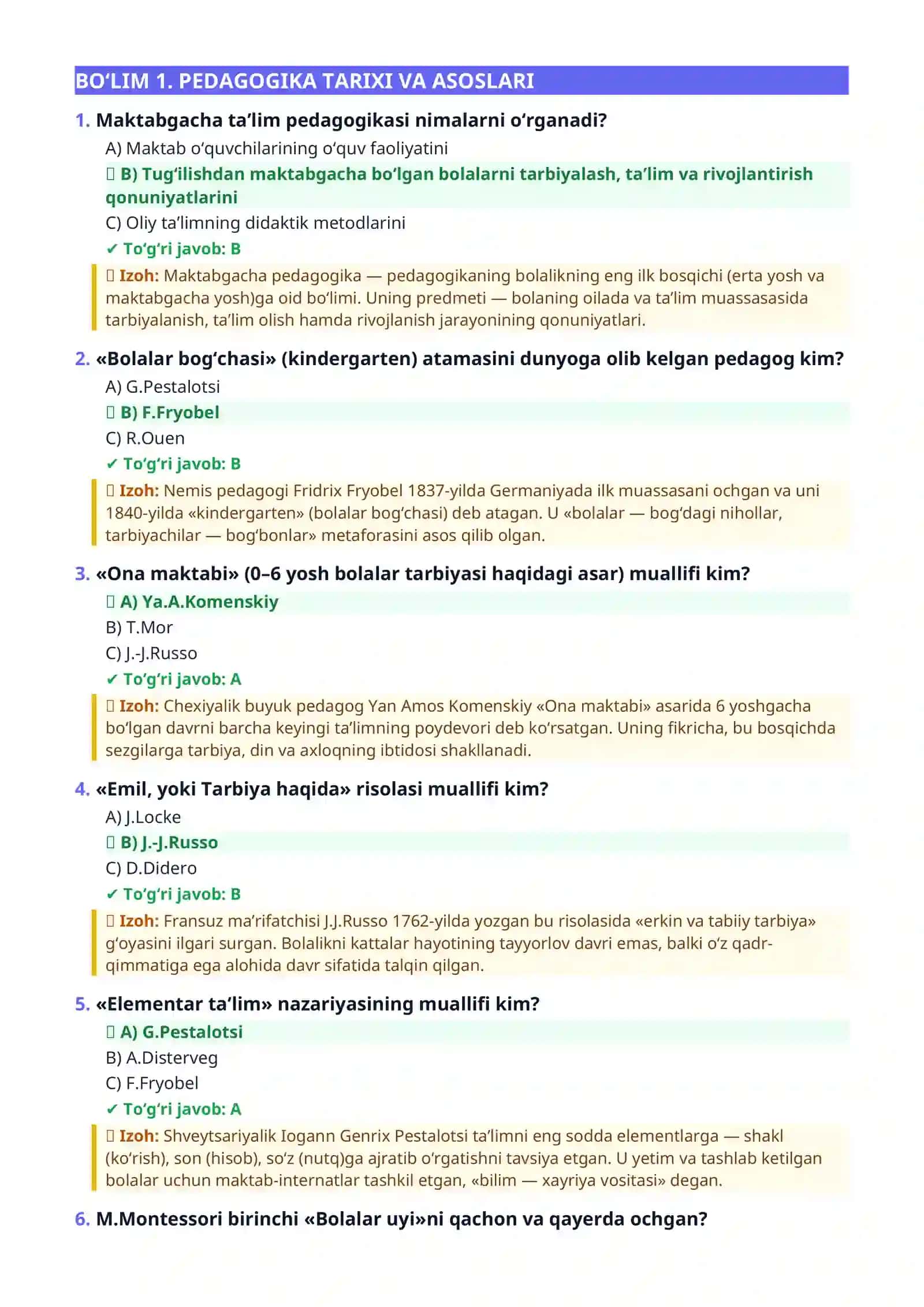 MAKTABGACHA TA’LIM TARBIYACHISI SUHBAT SAVOLLARI VA JAVOBLARI 1000 TA TEST TO‘PLAMI 2