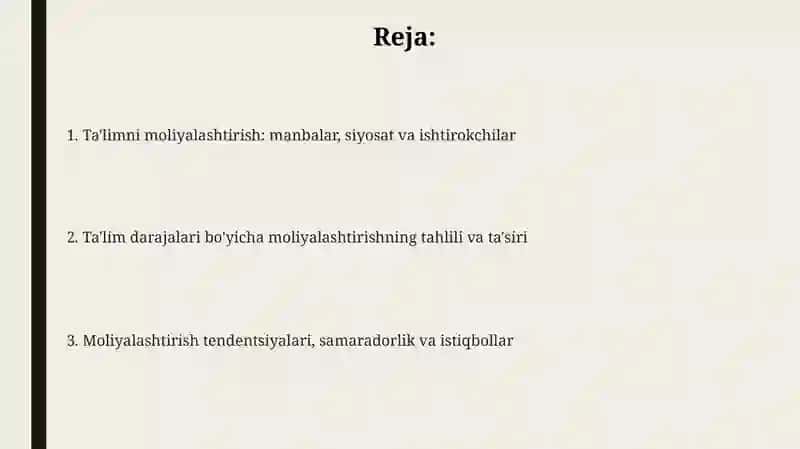 Turli darajalarda taʼlimni moliyalashtirish holati va tendensiyalari 2