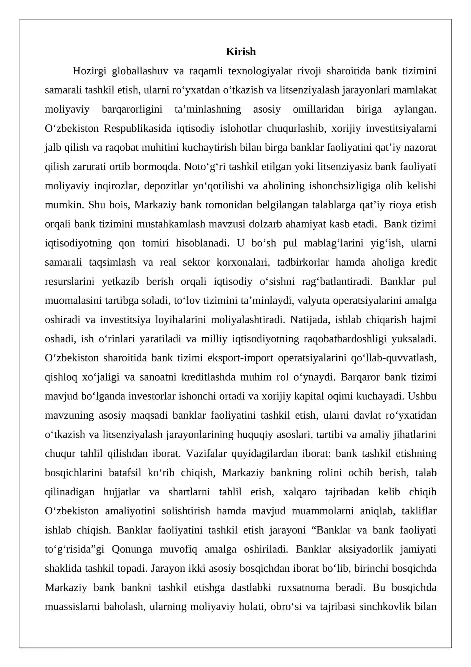 Banklar faoliyatini tashkil etish, ularni ro‘yxatdan o‘tkazish, litsenziyalash 2