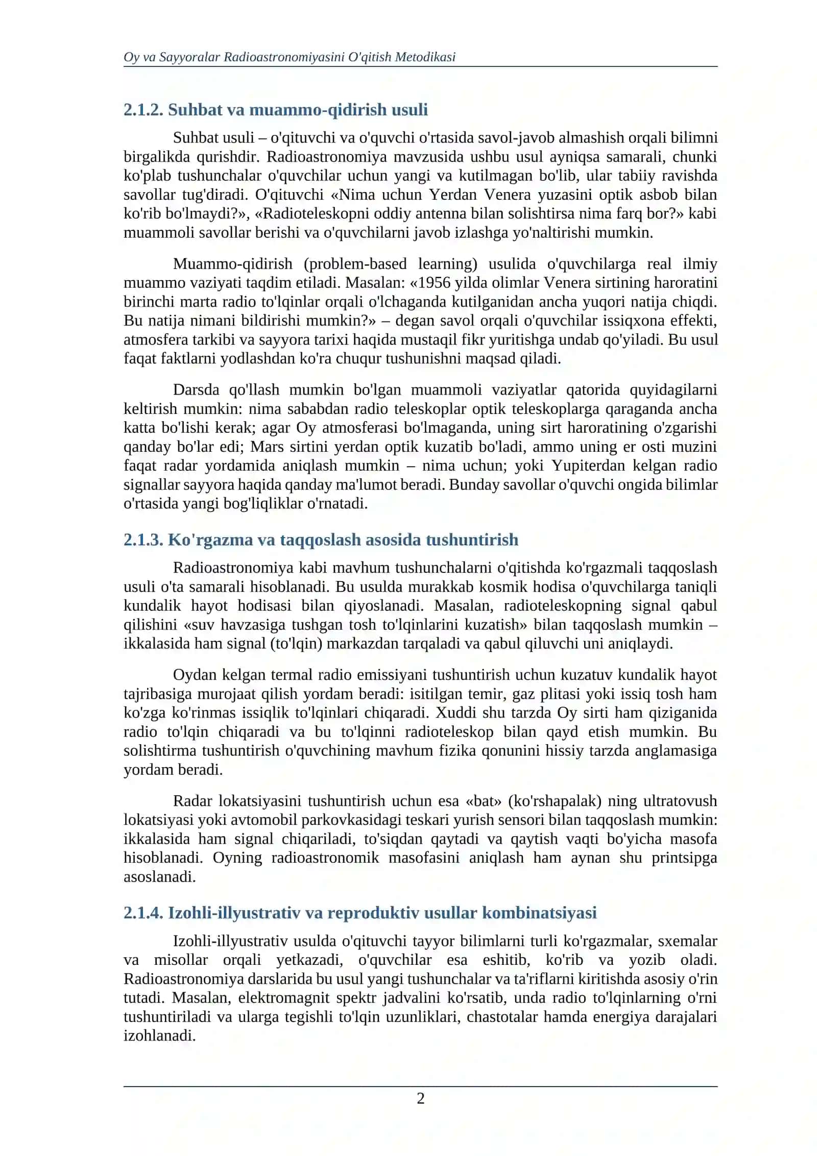 OY VA SAYYORALAR RADIOASTRONOMIK TADQIQOTLARINI O‘QITISH METODIKASI 2
