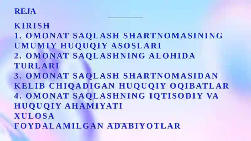 Omonat saqlashning alohida turlari 2