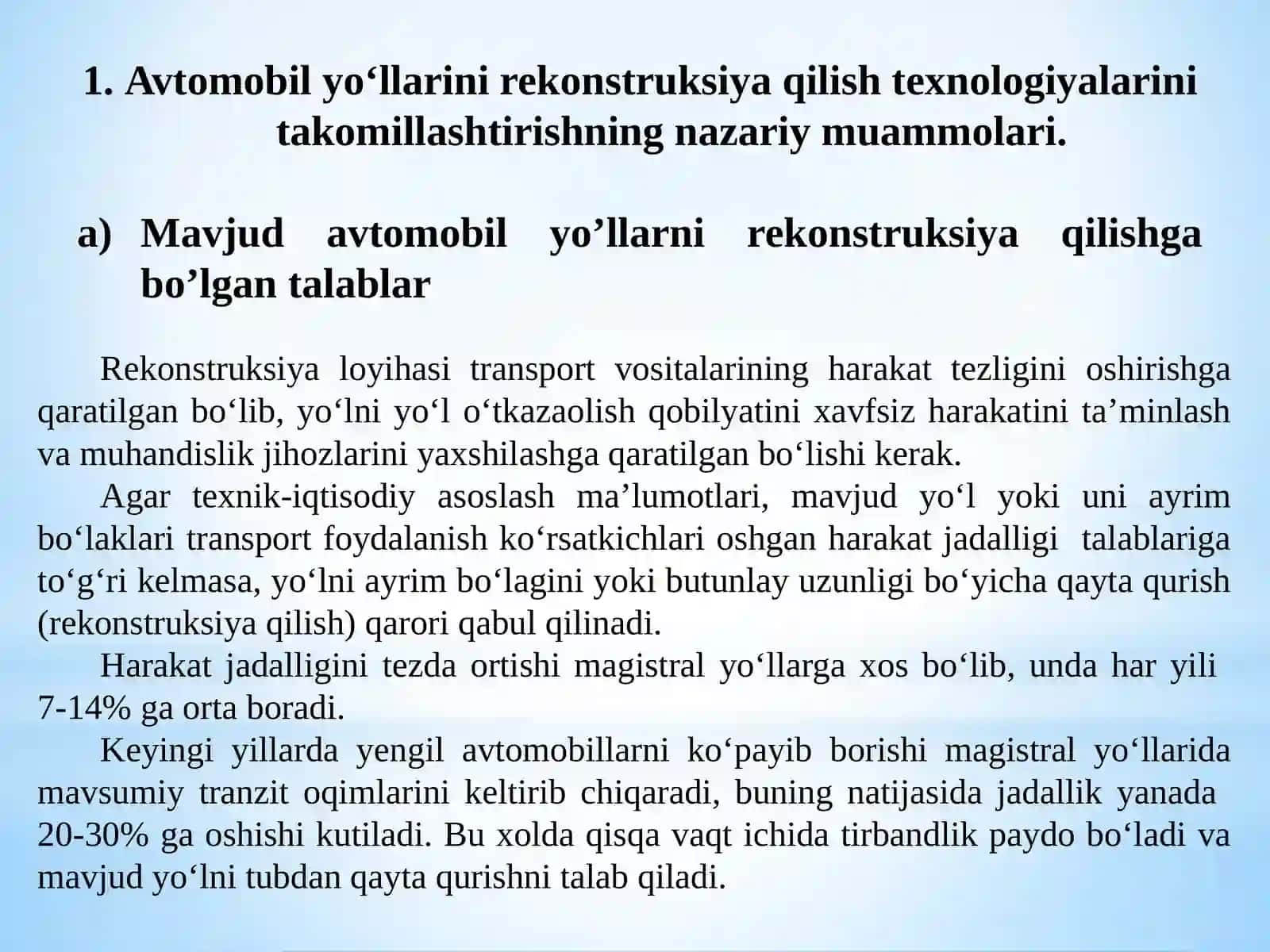 Avtomobilyo‘llarini rekonstruksiya qilish texnologik jarayonlarini takomillashtirishmuammolari 2