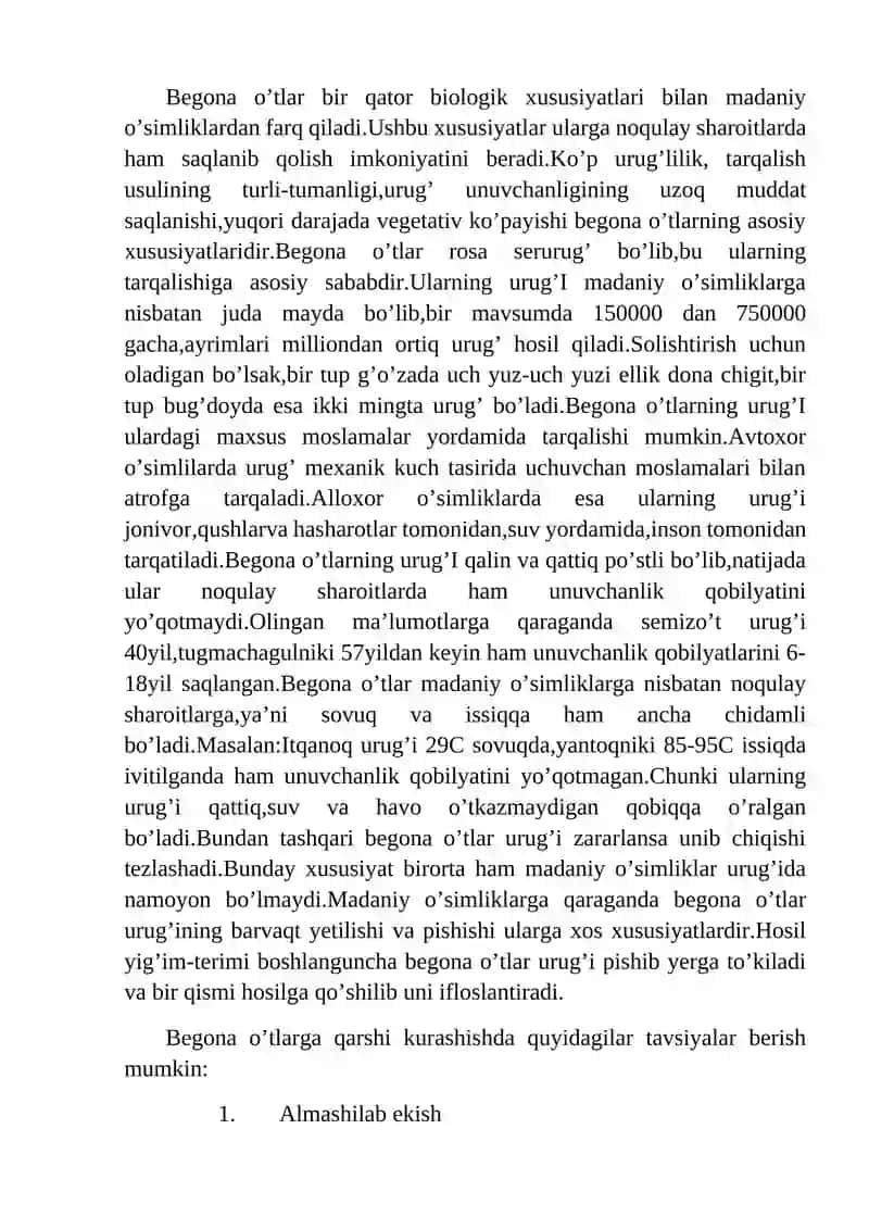 O’simlik qator oralaridagi begona o’tlarni mexakaviy vakimyoviy usullarini birgalikda qo’llash 2