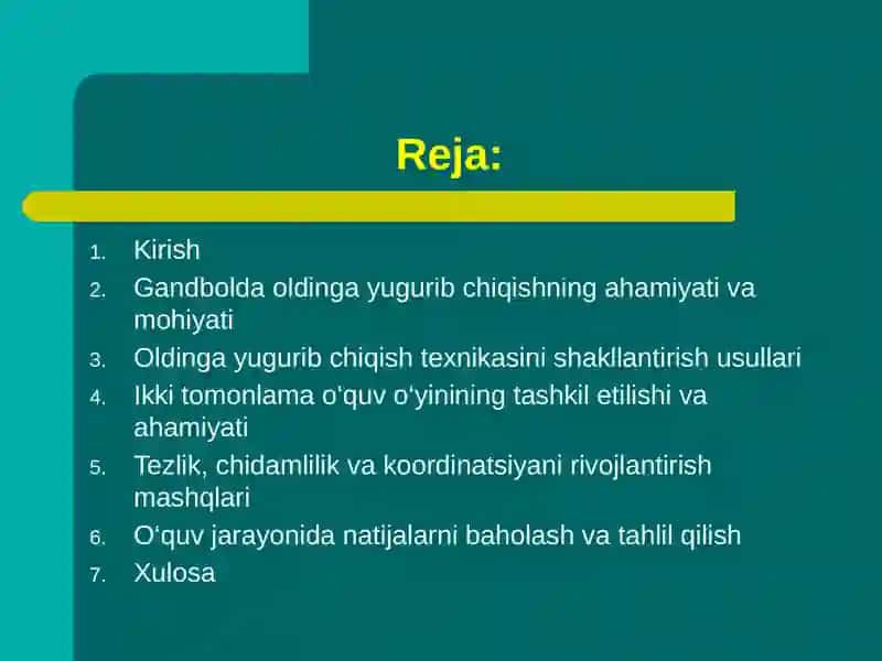 Gandbol o’yinida oldinga yugurib chiqish mahoratini oshirish (attriv). Ikki tomonlama o’quv o’yini 2