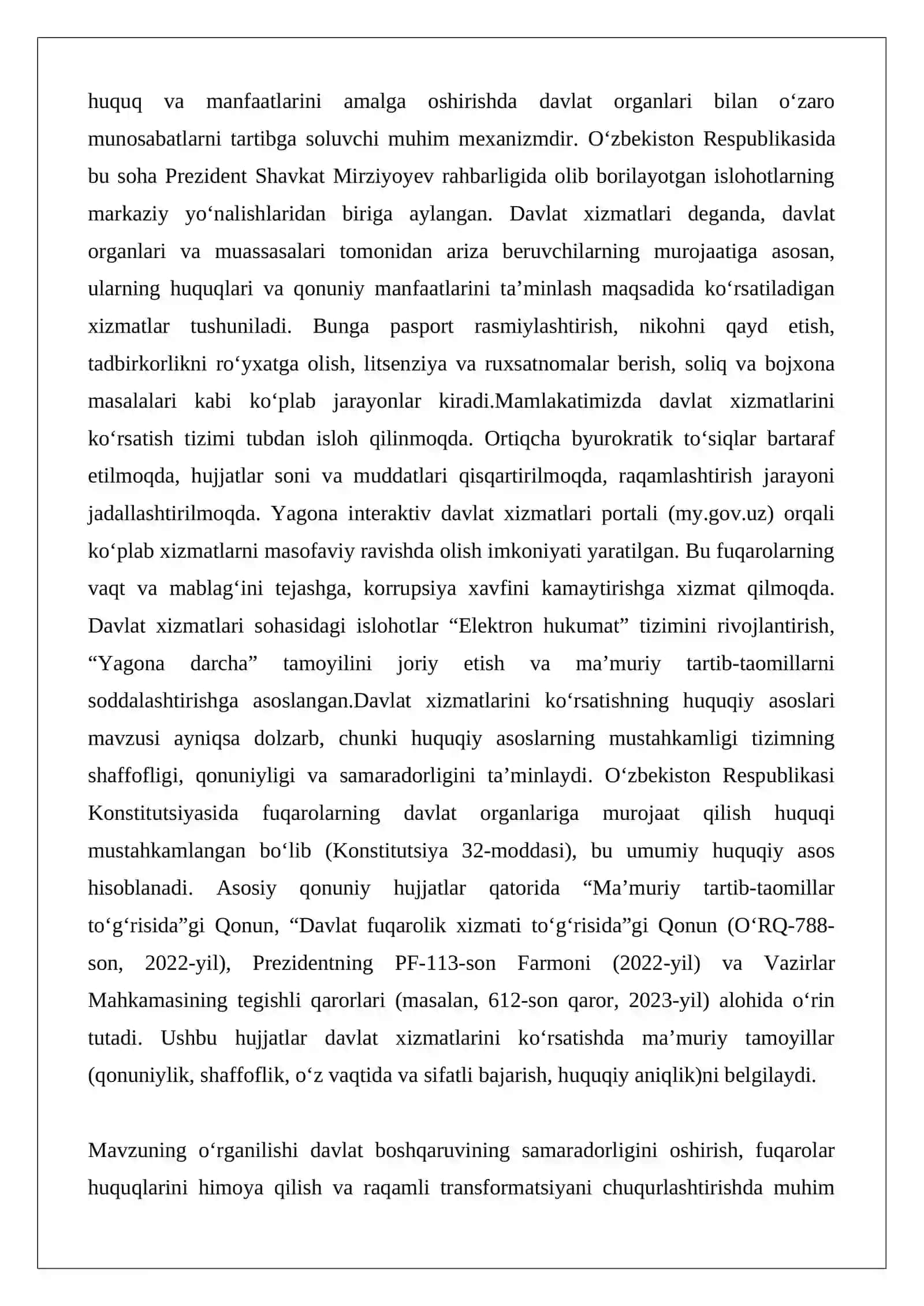 Davlat xizmatlarini ko’rsatishning huquqiy asoslari 2