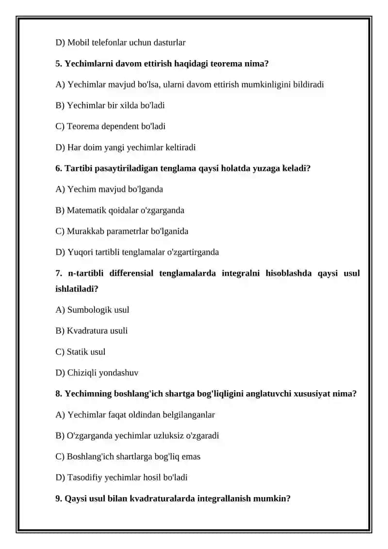 n-tartibli differensial tenglamalarni kvadratularda integrallanuvchi turlari. Tartibi pasaytiriladigan tenglamalar 2