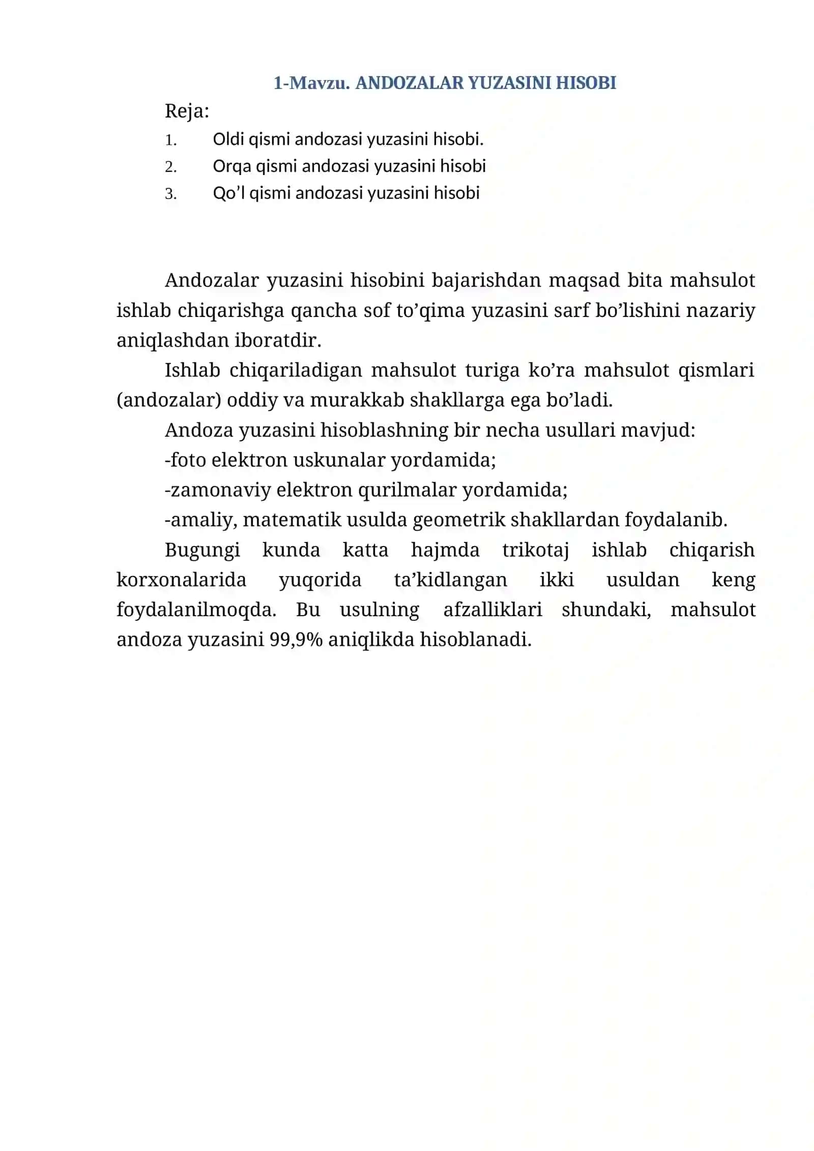 ANDOZALAR YUZASINI HISOBI 2