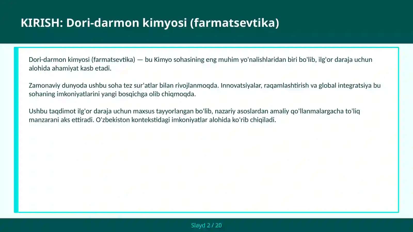 Dori-darmon kimyosi (farmatsevtika) 2