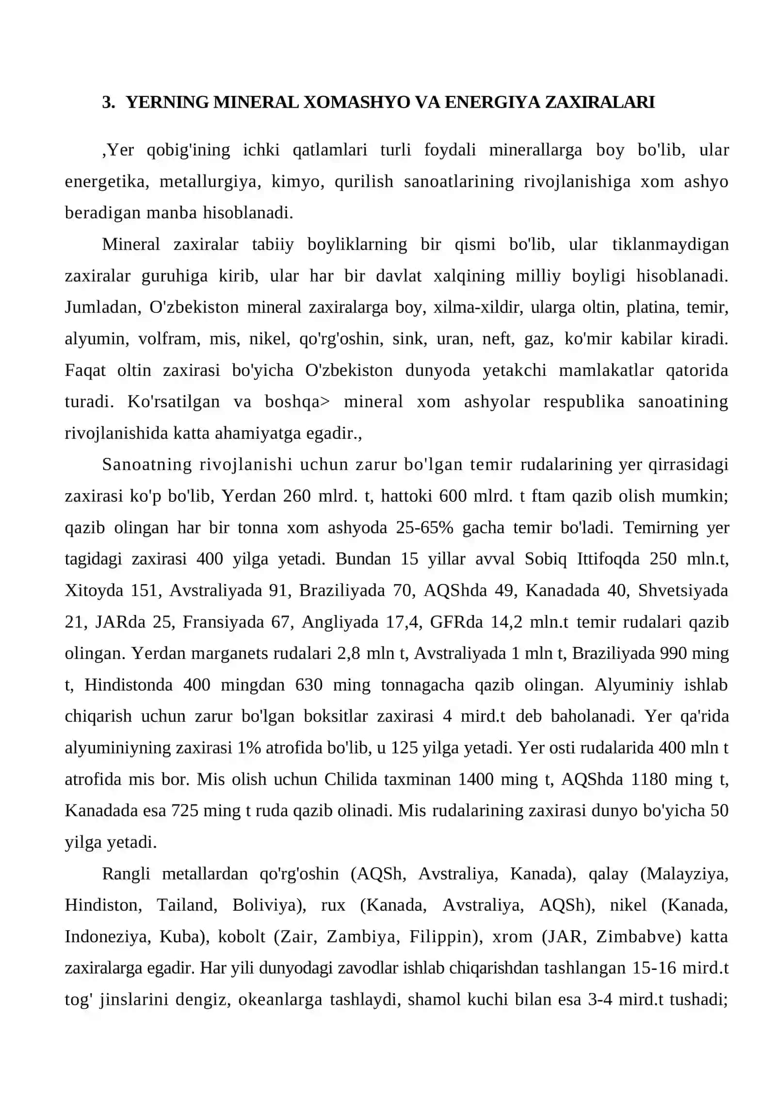 Yerning mineral xоm ashyo va energiya zaxiralari 2