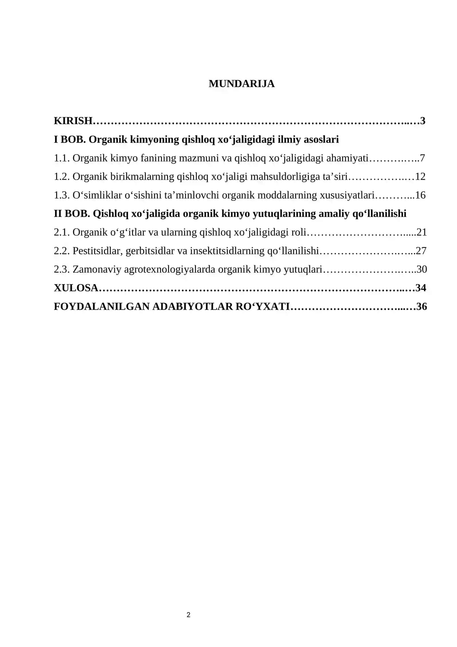 Qishloq xo‘jaligida organik kimyoning yutuqlari kurs ishi 2