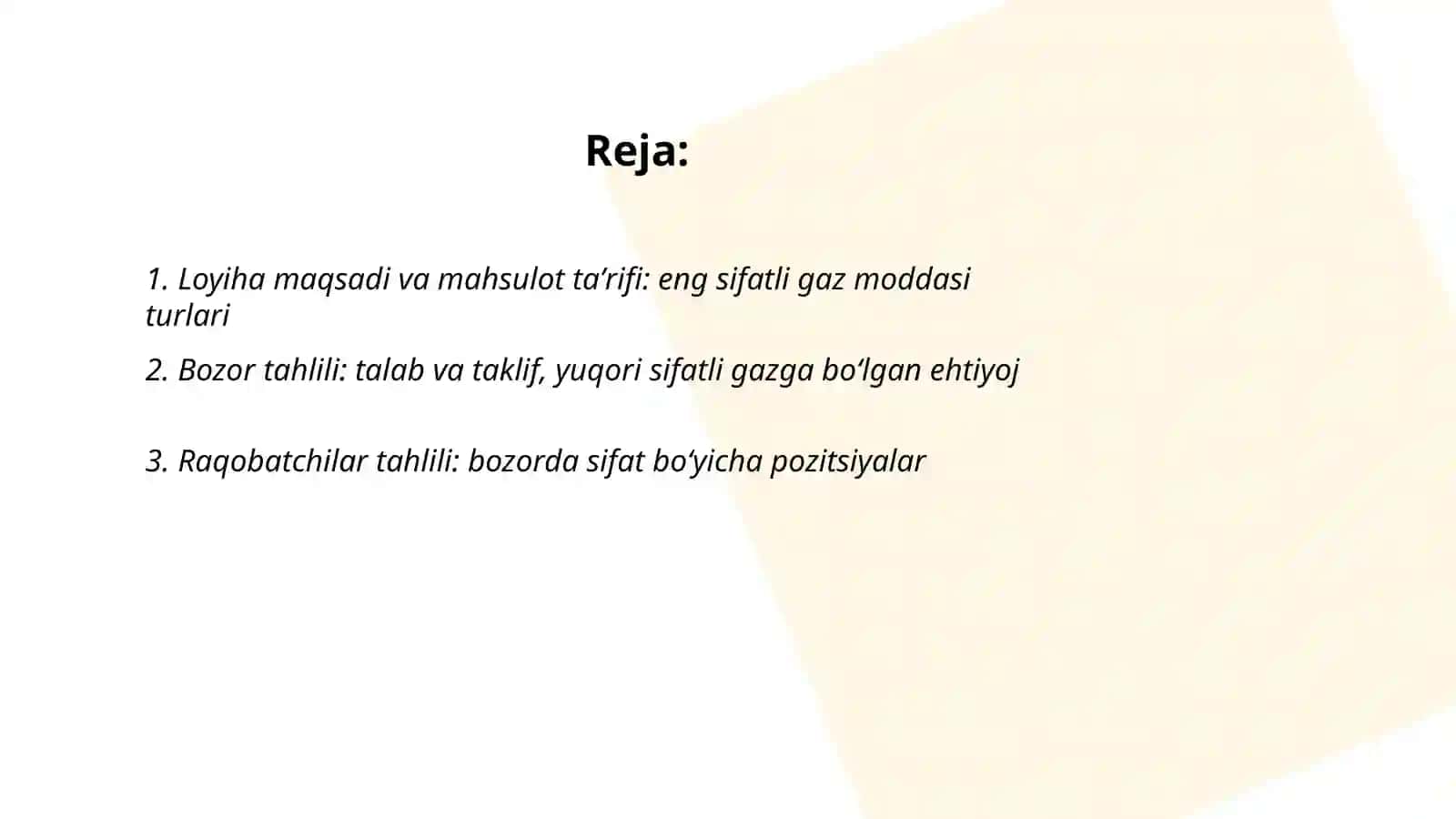 Biznes reja yaratish: Eng sifatli gaz moddasini aniqlash 2