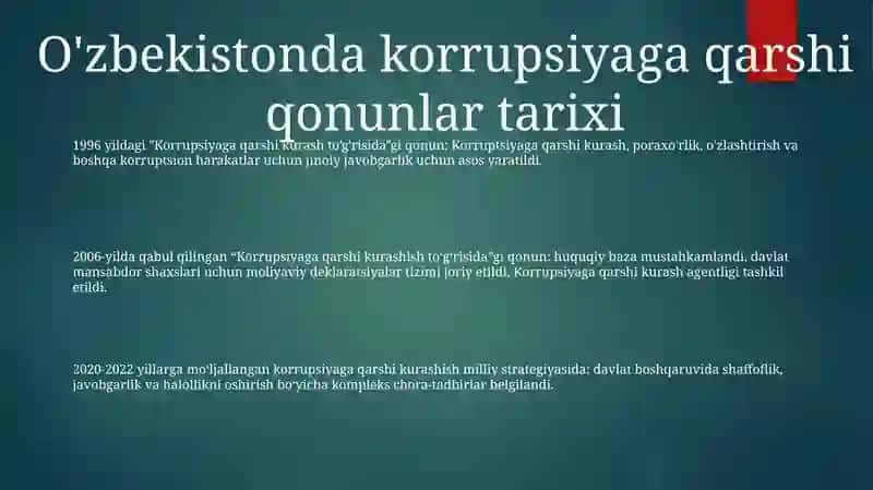 Özbekistonda Korrupsiyaga Qarshi Kurashga Oid Qonunlar 2
