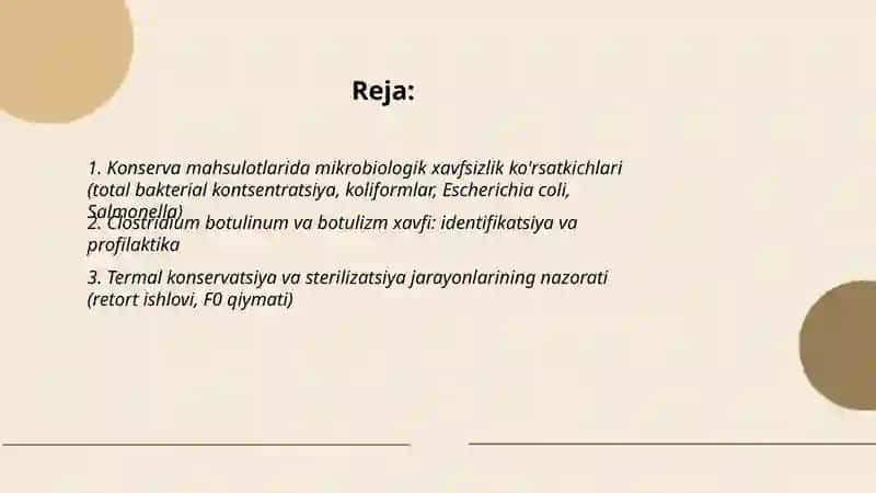 Meva sabzavotlar qòziqorinlar va ularni qayta ishlash mahsulotlarining xavfsizlik kòrsatkichlari konserva 2