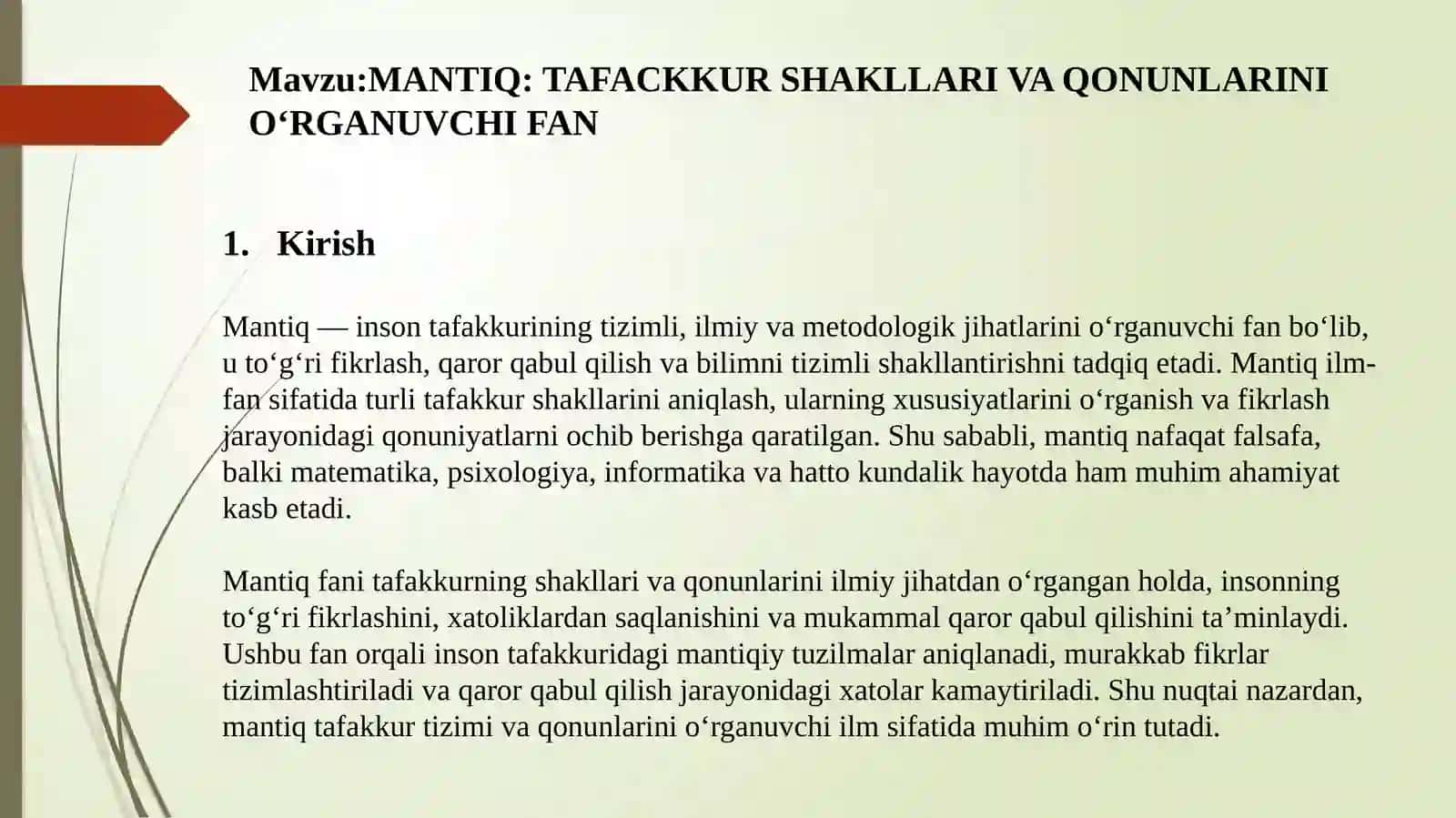 MANTIQ: TAFACKKUR SHAKLLARI VA QONUNLARINI O‘RGANUVCHI FAN 2