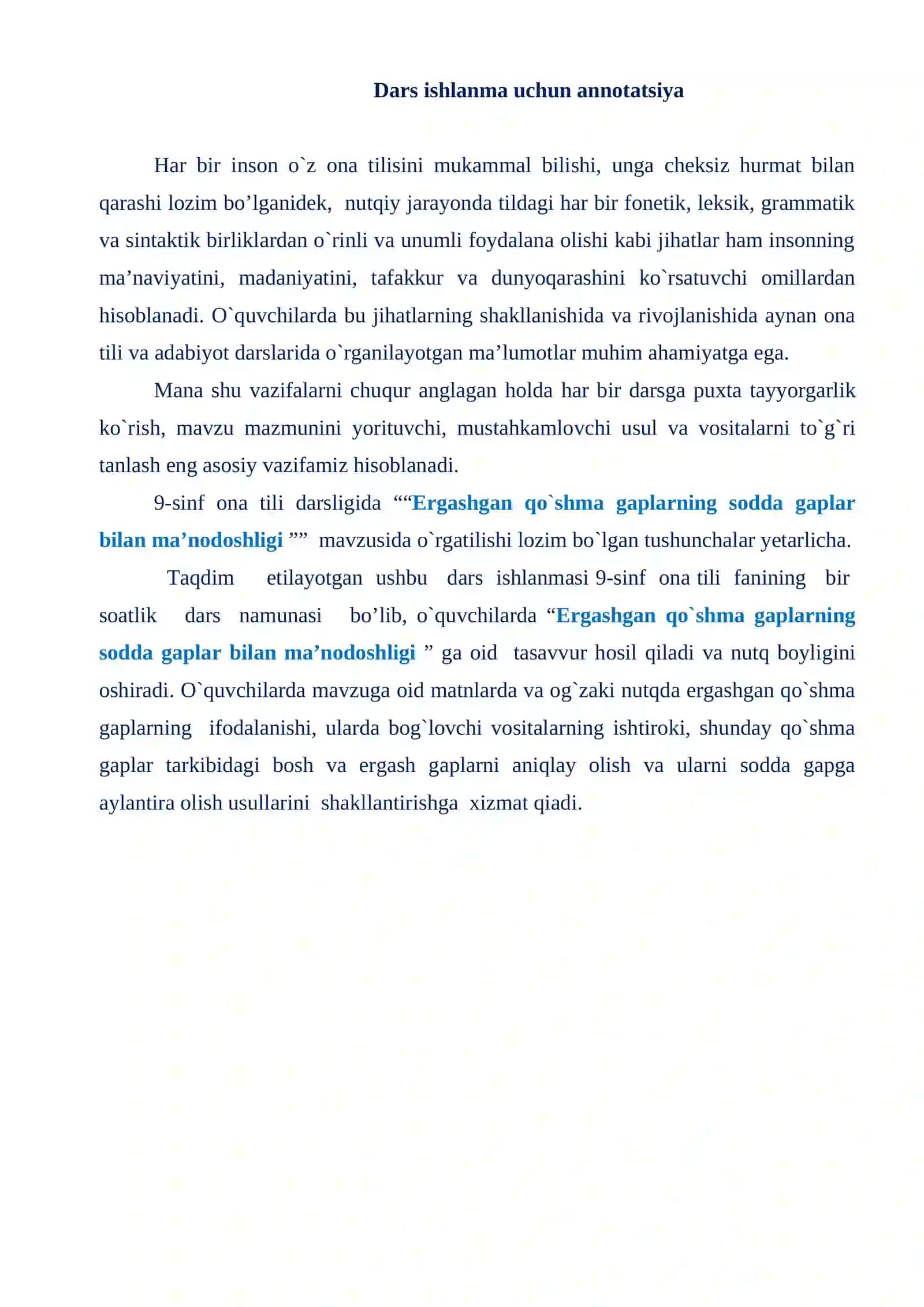 Ergashgan qo`shma gaplarning sodda gaplar bilan ma’nodoshligi 2