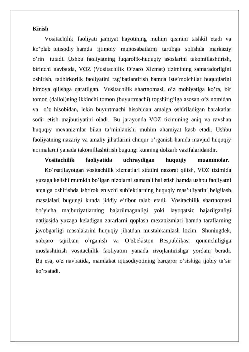 Vositachilik faoliyatini amalga oshirishning fuqarolik-huquqiy asoslarini takomillashtirish 2