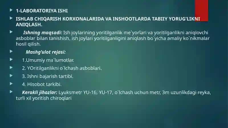TRANSPORT VA SANOAT korxonalarida vainshootlarda tabiiy yorug’likni aniqlash 2