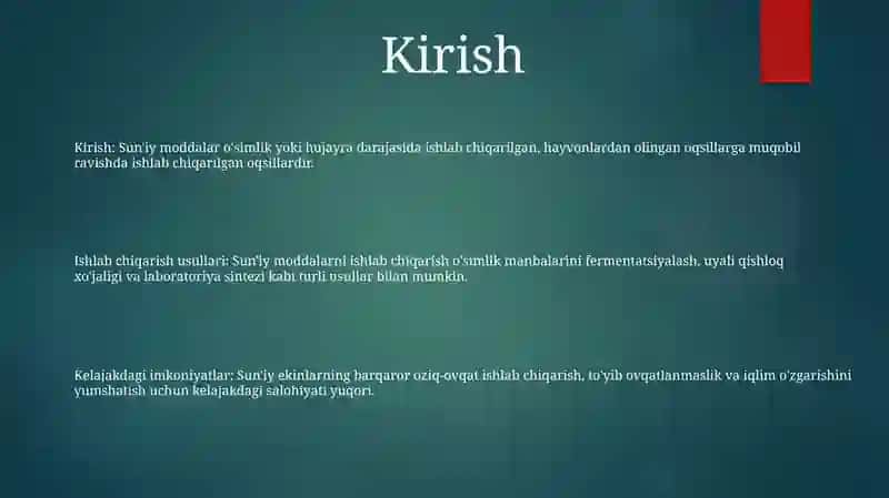 Sun'Iy Oqsil Moddalarni Ishlab Chiqarish Va Kelgusidagi Imkoniyatlar 2