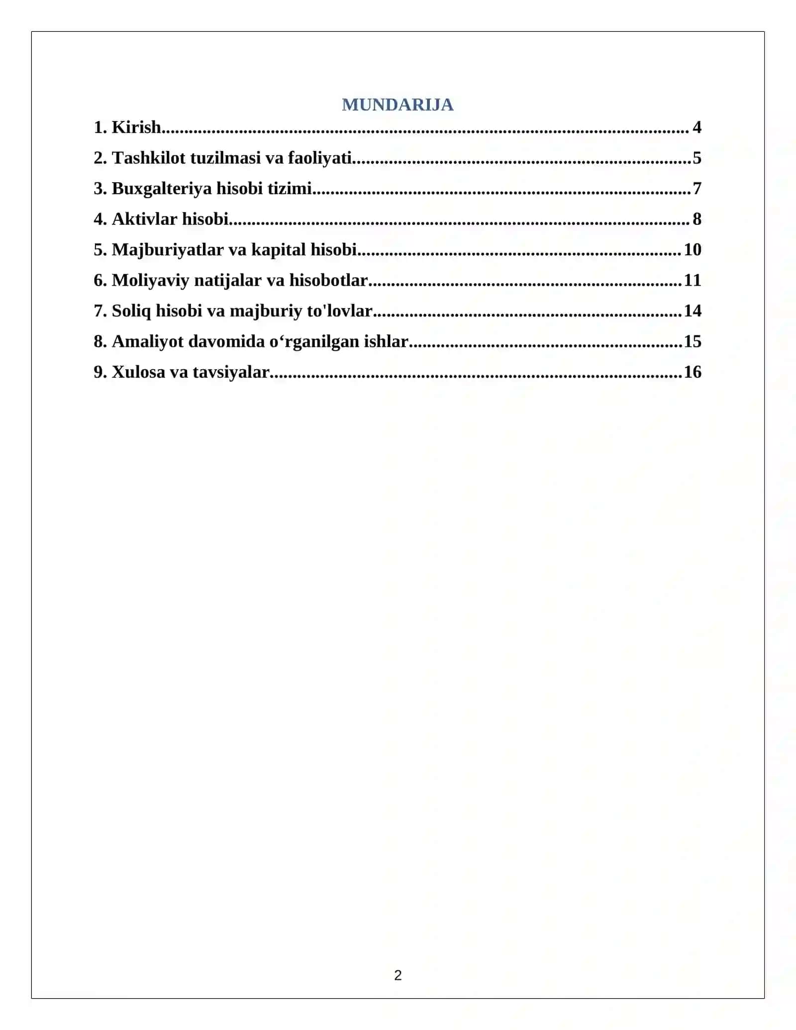 Chakana savdo doʻkonlari faoliyati boʻyicha. AMALIYOTI HISOBOTI 2